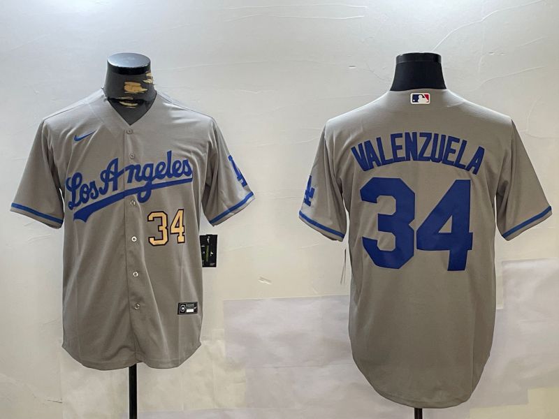 Men Los Angeles Dodgers #34 Valenzuela Grey Game 2024 Nike MLB Jersey style 10296->los angeles dodgers->MLB Jersey